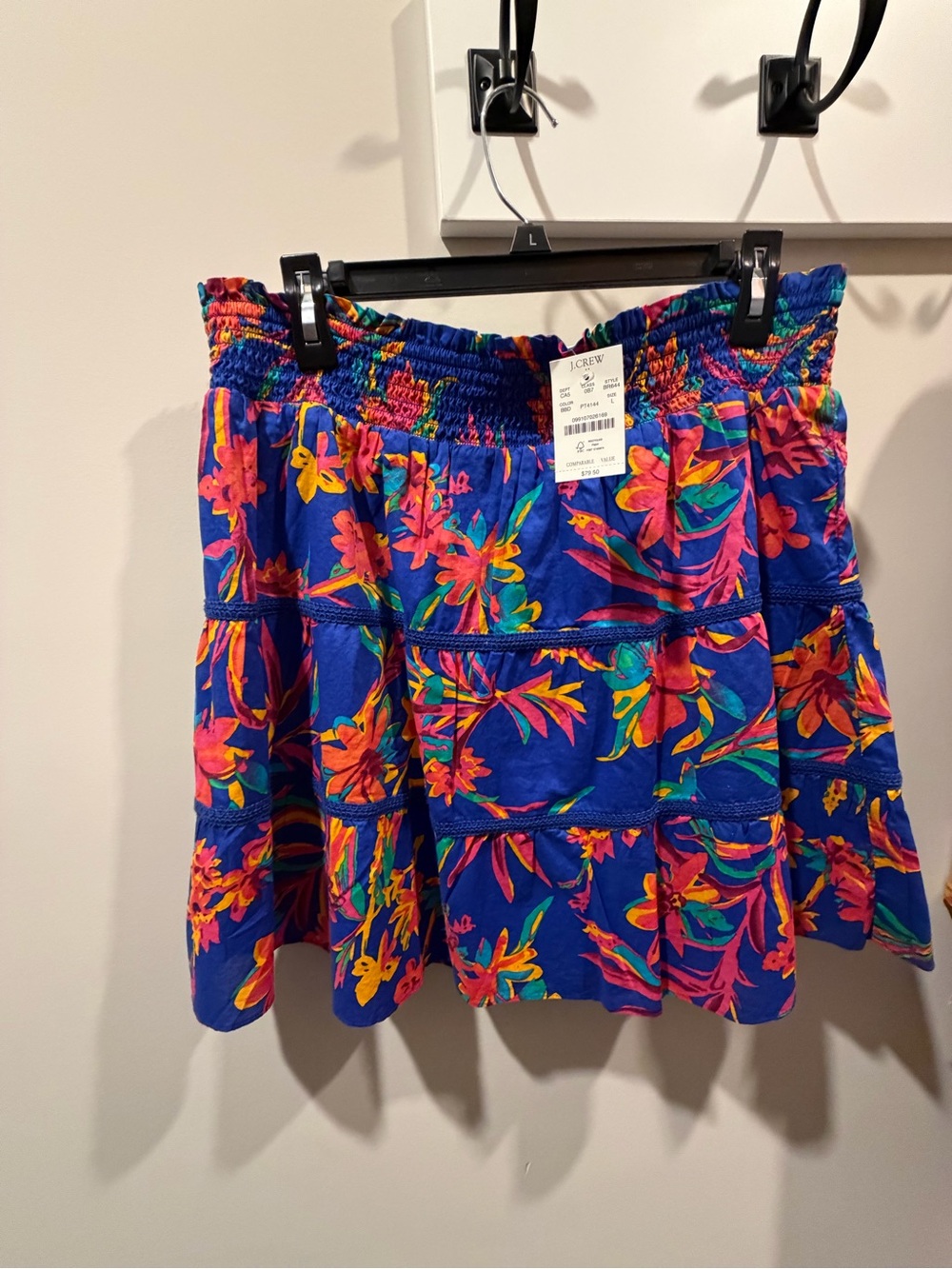 J. Crew Bright Blue Tropical Print Tiered Mini Skirt